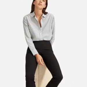 Everlane Silky Cotton Relaxed Button Down Shirt in Gray & White Stripes